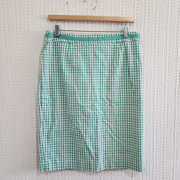 Boden Green White Gingham Lined Pencil Skirt Women's Size 10R - Picture 2 of 14